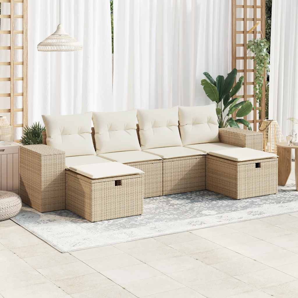 vidaXL 6-delige Loungeset met kussens poly rattan zwart
