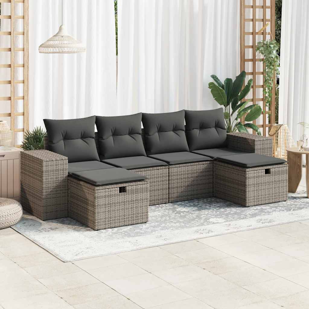 vidaXL 6-delige Loungeset met kussens poly rattan zwart