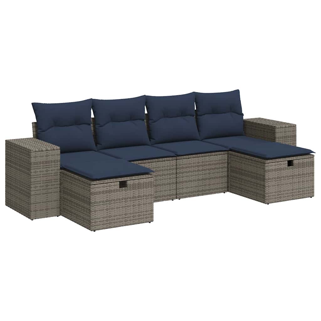 vidaXL 6-piece Lounge Set with Cushions Poly Rattan Black