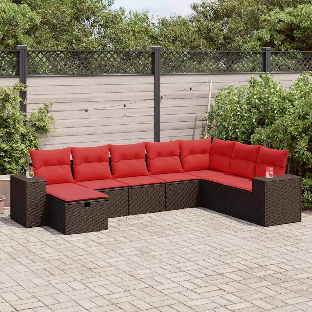 vidaXL 8-delige Loungeset met kussens poly rattan grijs