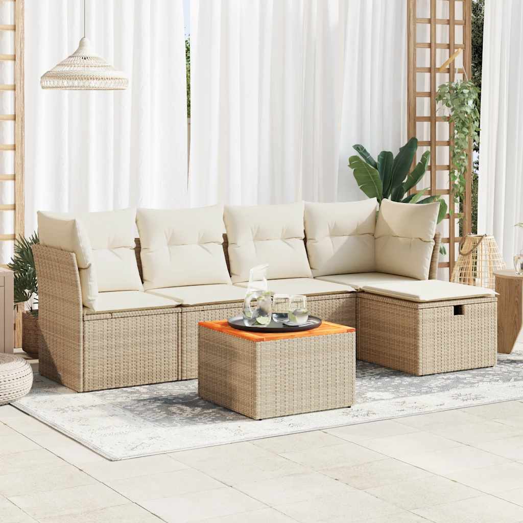vidaXL 6-delige Loungeset met kussens poly rattan zwart