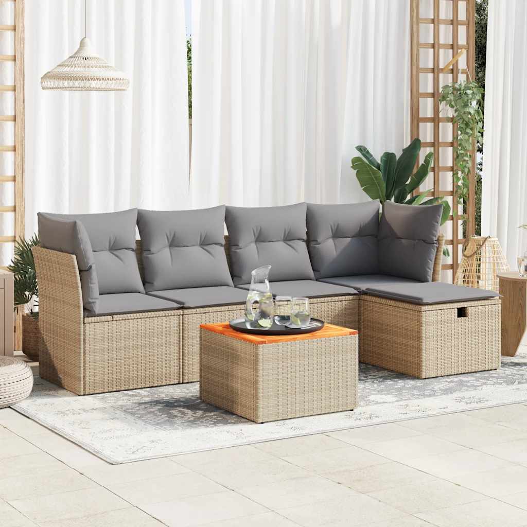vidaXL 6-delige Loungeset met kussens poly rattan zwart