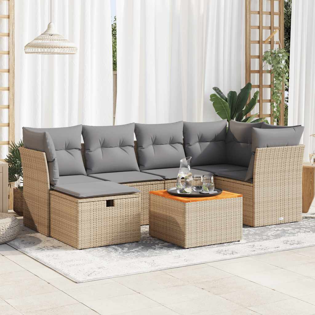 vidaXL 7-delige Loungeset met kussens poly rattan zwart