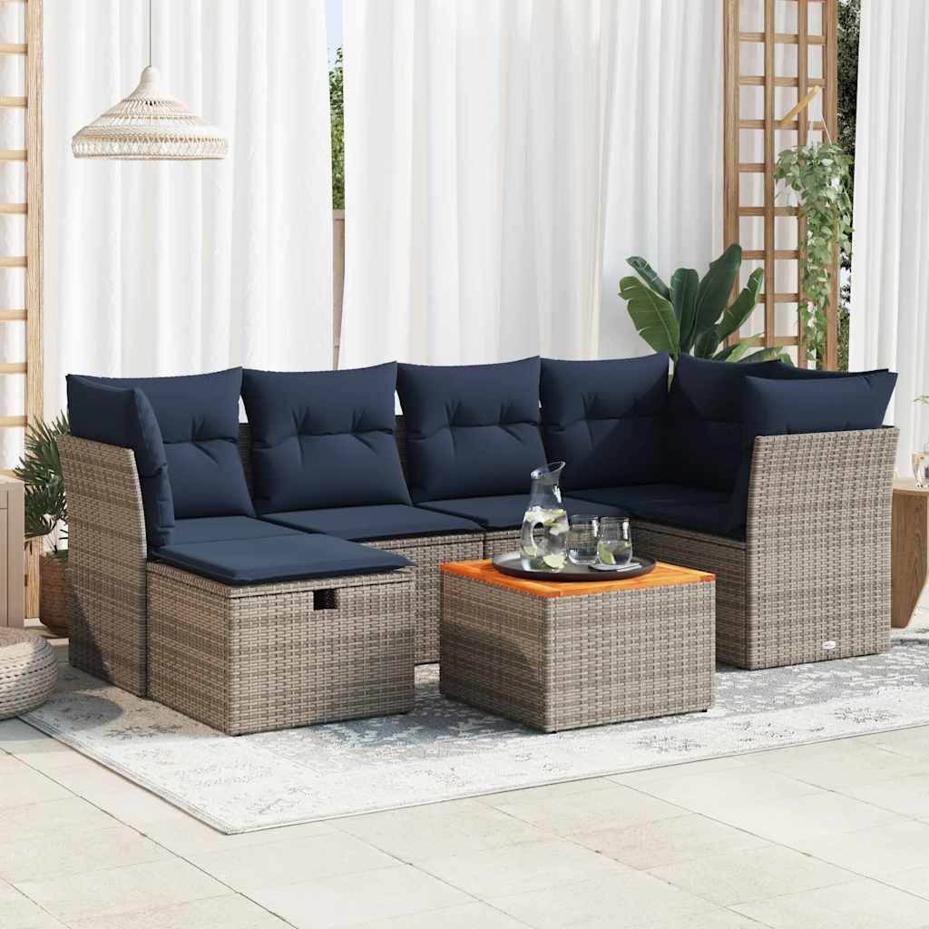 vidaXL 7-Piece Lounge Set with Cushions Poly Rattan Black