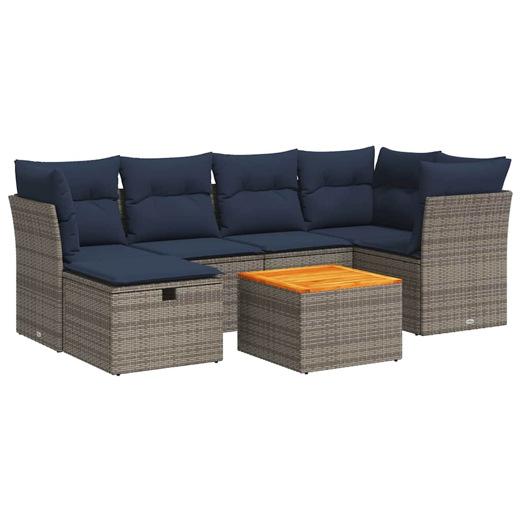 vidaXL 7-Piece Lounge Set with Cushions Poly Rattan Black