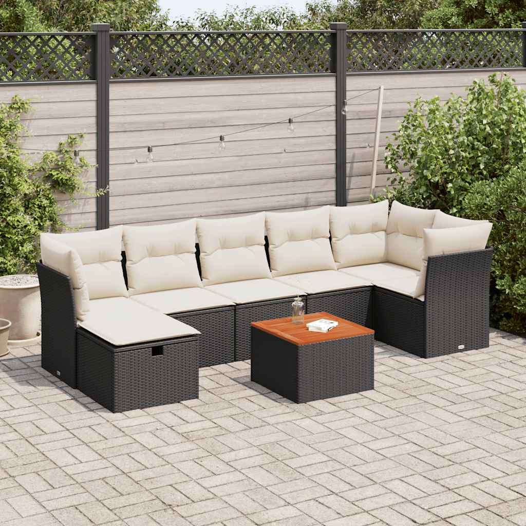 vidaXL 8-Piece Poly Rattan Lounge Set with Cushions Black
