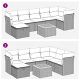 vidaXL 8-delige Loungeset met kussens poly rattan grijs