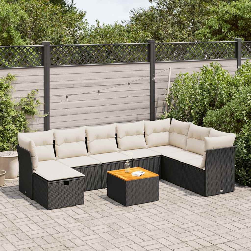 vidaXL 9-piece Garden Lounge Set with Cushions Poly Rattan Black