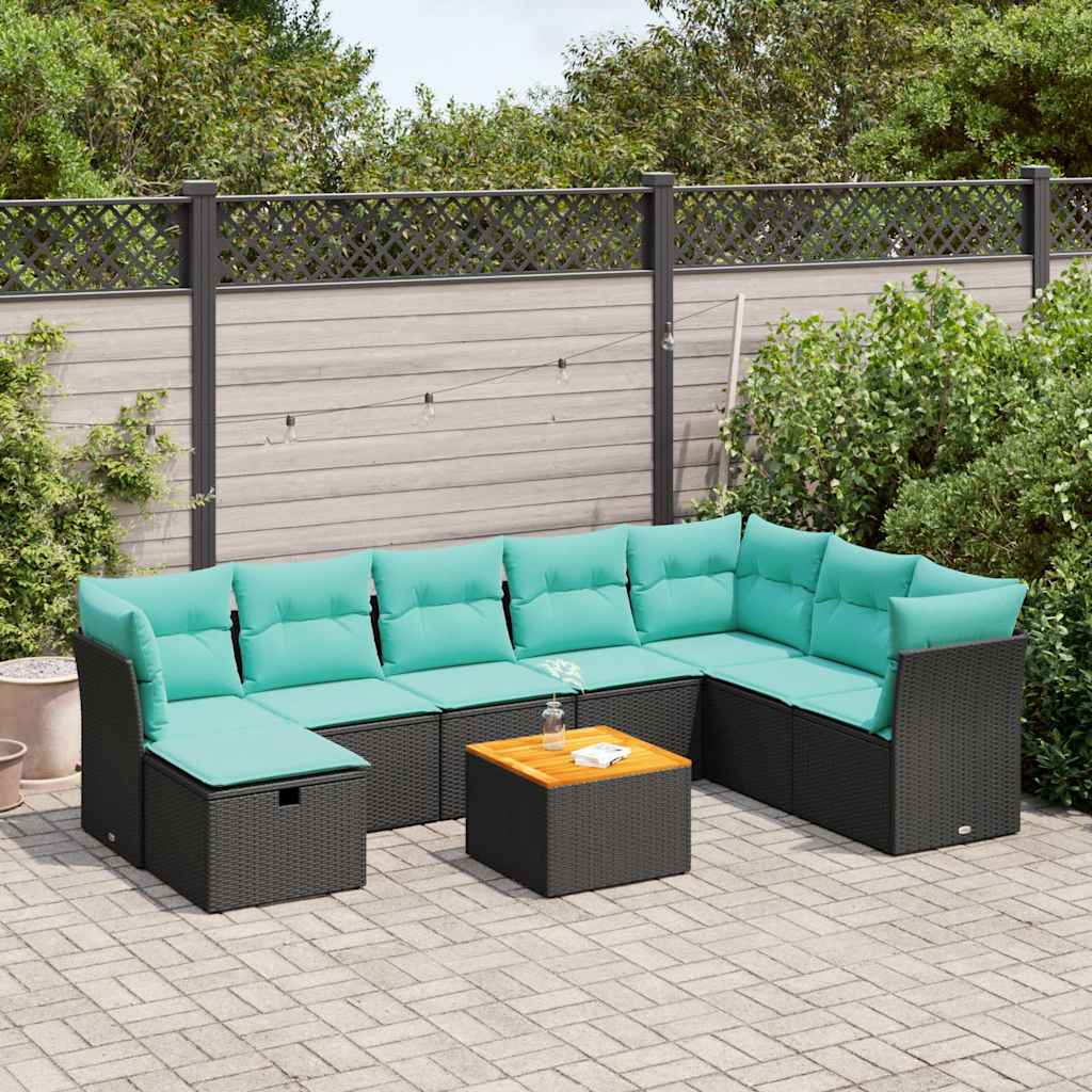 vidaXL 9-piece Lounge Set with Cushions Poly Rattan Grey