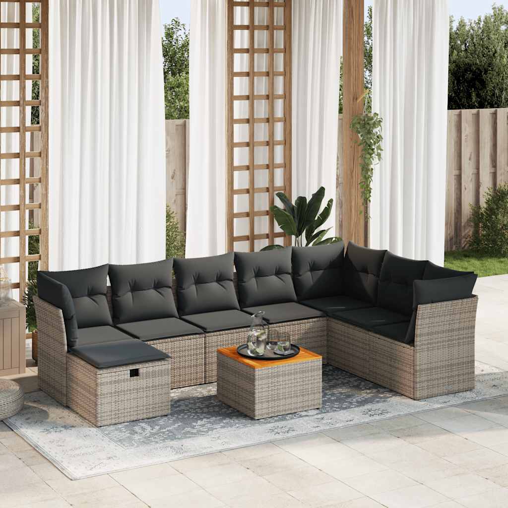 vidaXL 9-piece Garden Lounge Set with Cushions Poly Rattan Black