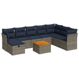 vidaXL 9-piece Lounge Set with Cushions Poly Rattan Grey