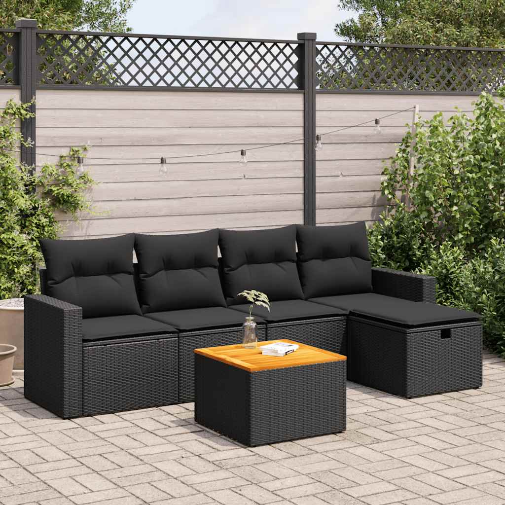 vidaXL 6-Piece Lounge Set with Cushions Poly Rattan Black