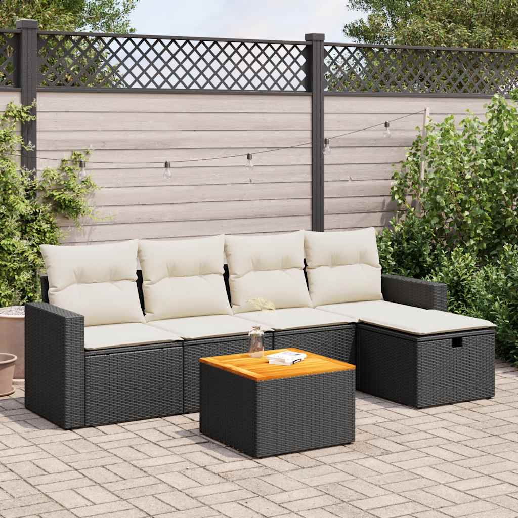 vidaXL 6-Piece Lounge Set with Cushions Poly Rattan Black