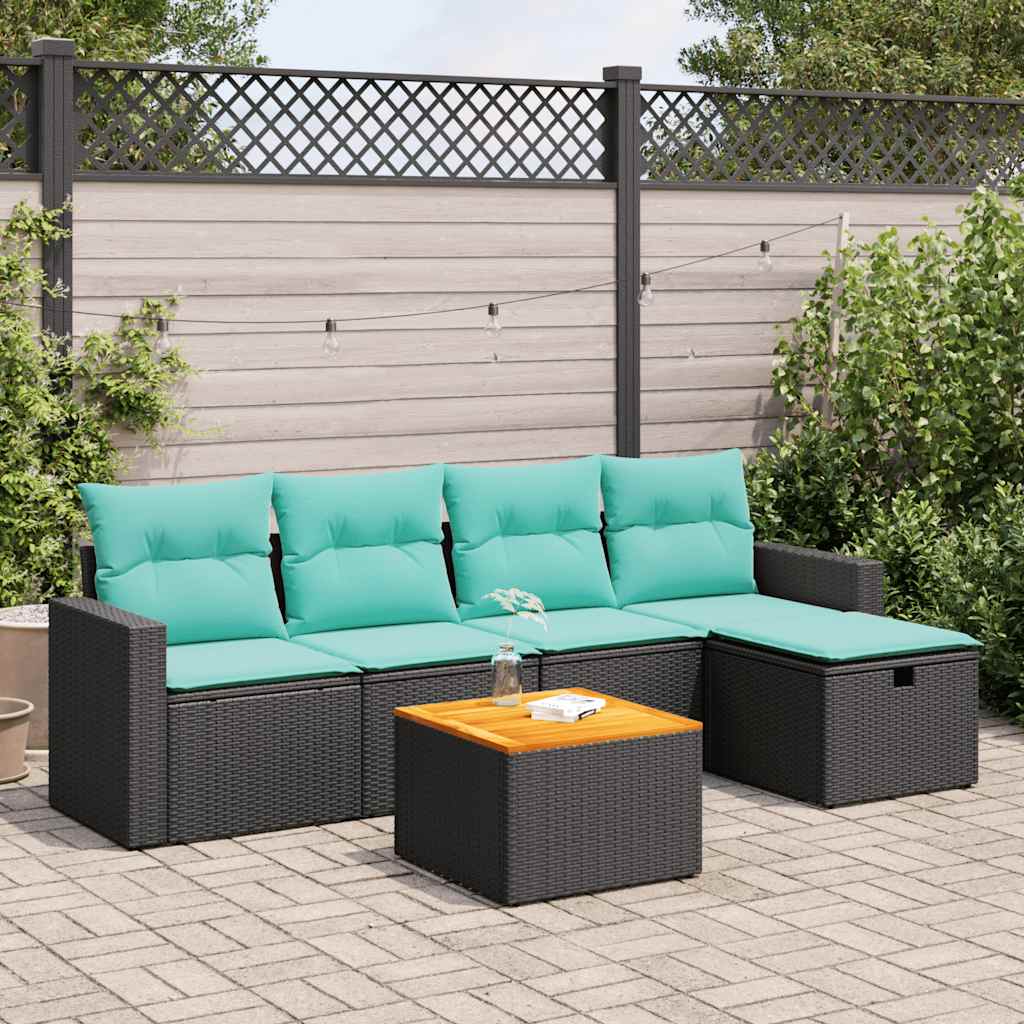 vidaXL 6-delige tuinbankset met kussens, grijs polyrotan