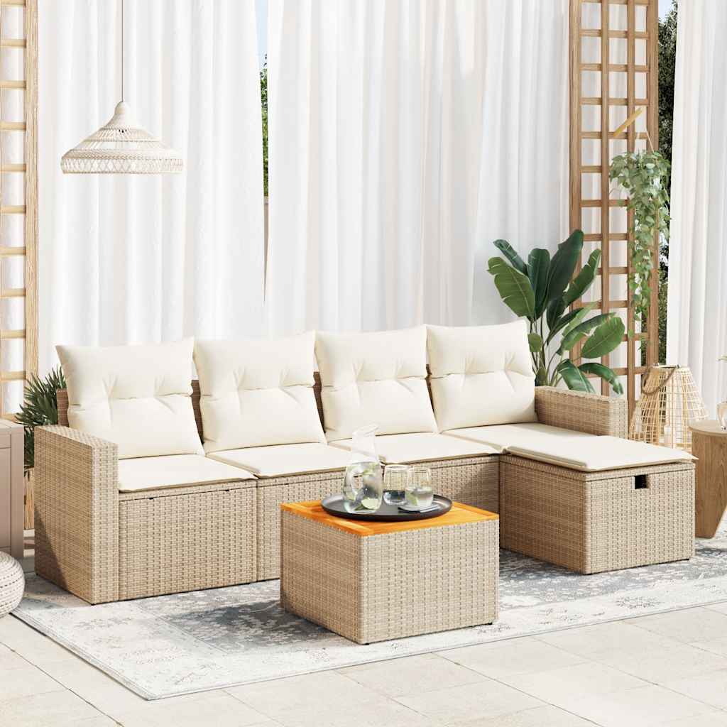 vidaXL 6-Piece Lounge Set with Cushions Poly Rattan Black