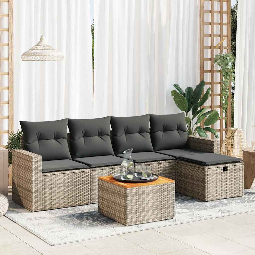 vidaXL 6-Piece Lounge Set with Cushions Poly Rattan Black