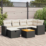 vidaXL 7-delige Loungeset met kussens poly rattan zwart