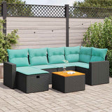 vidaXL 7-Piece Lounge Set with Cushions Poly Rattan Black