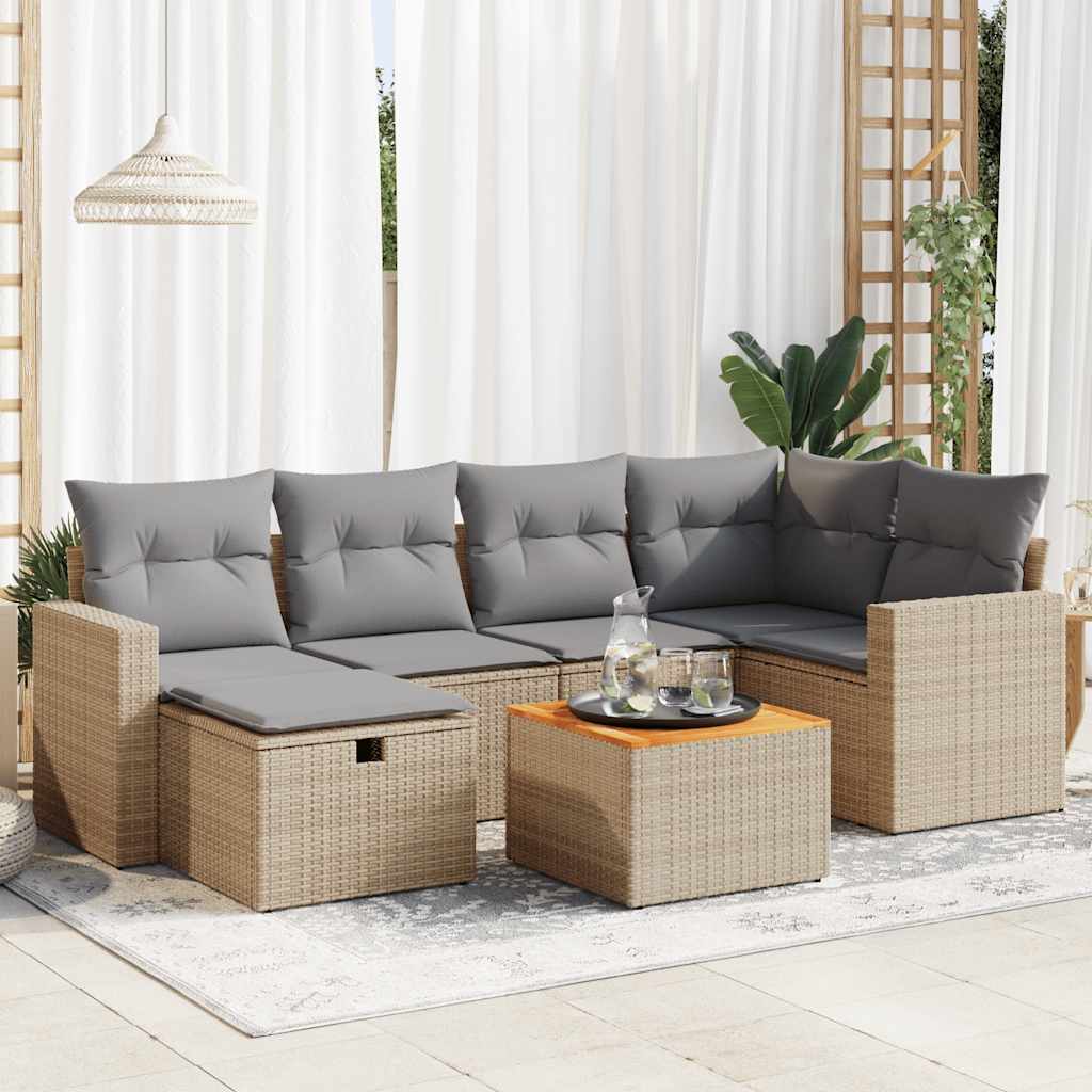 vidaXL 7-delige Loungeset met kussens poly rattan zwart
