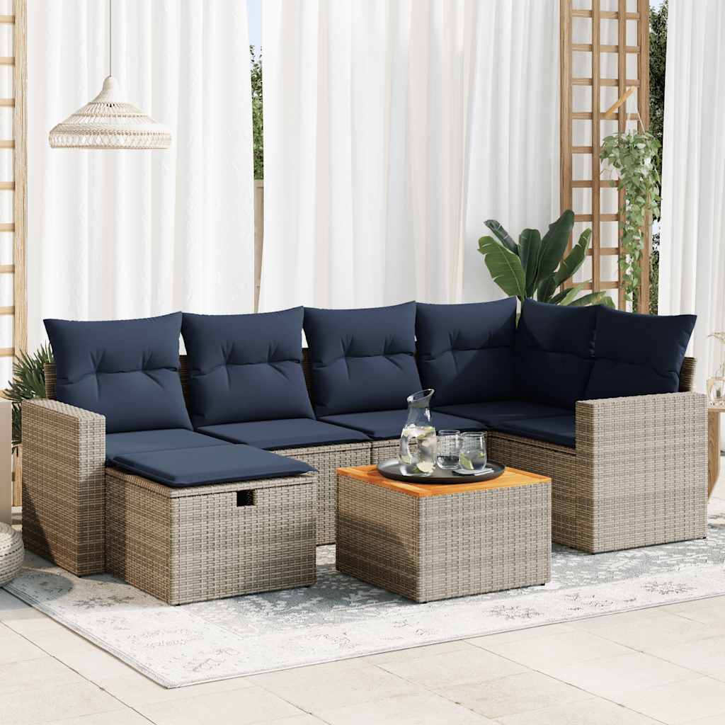 vidaXL 7-Piece Lounge Set with Cushions Poly Rattan Black