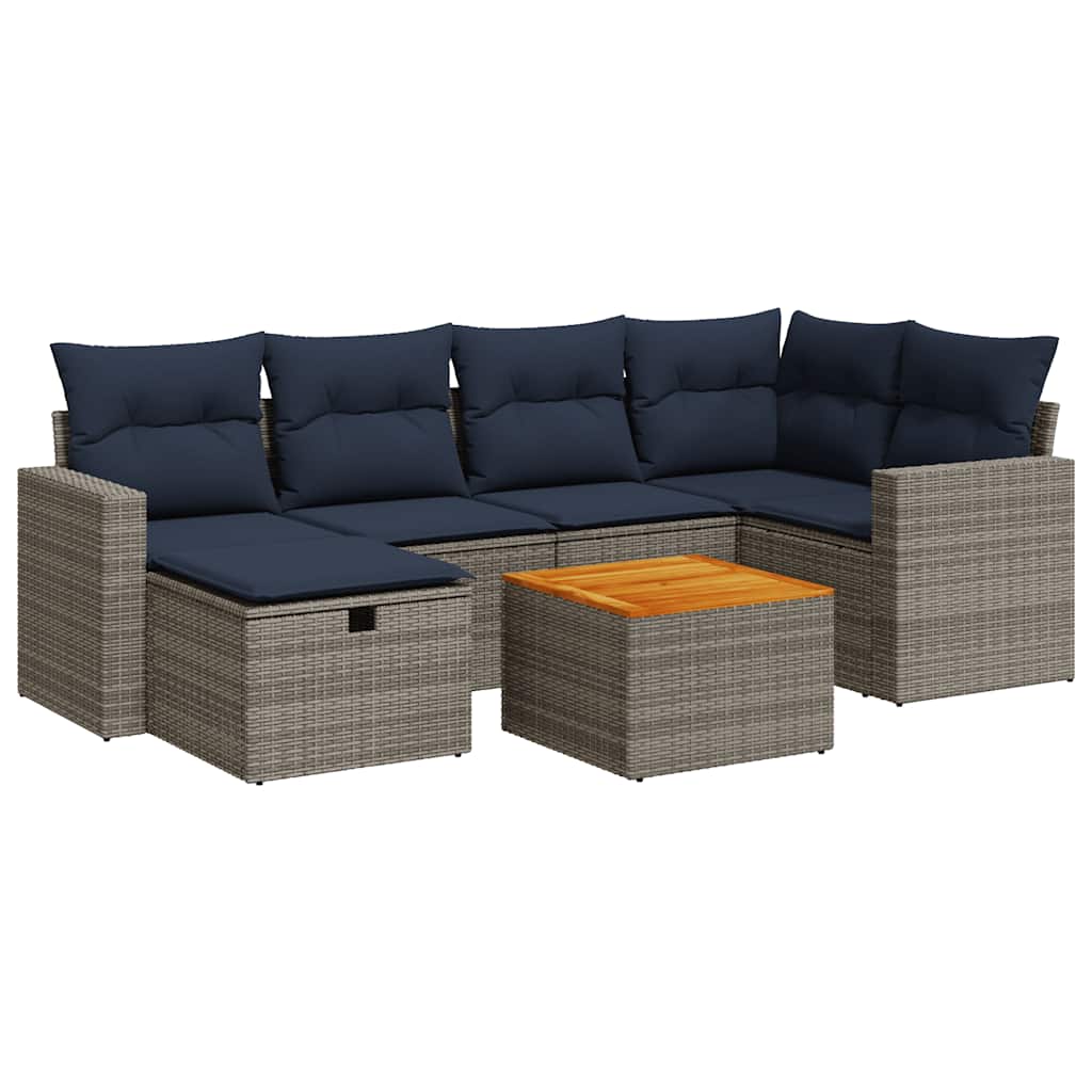 vidaXL 7-Piece Lounge Set with Cushions Poly Rattan Black