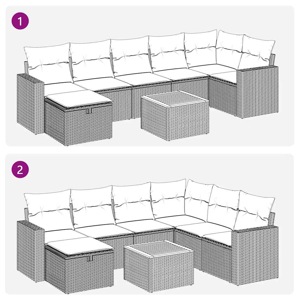 vidaXL 8-delige Loungeset met kussens poly rattan grijs