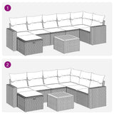 vidaXL 8-delige Loungeset met kussens poly rattan grijs