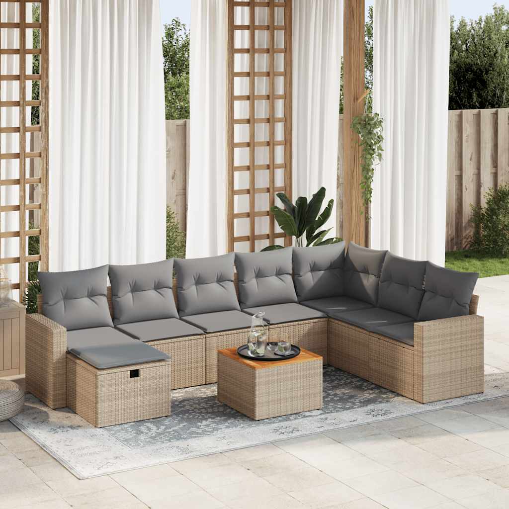vidaXL 9-piece Poly Rattan Lounge Set with Cushions Black