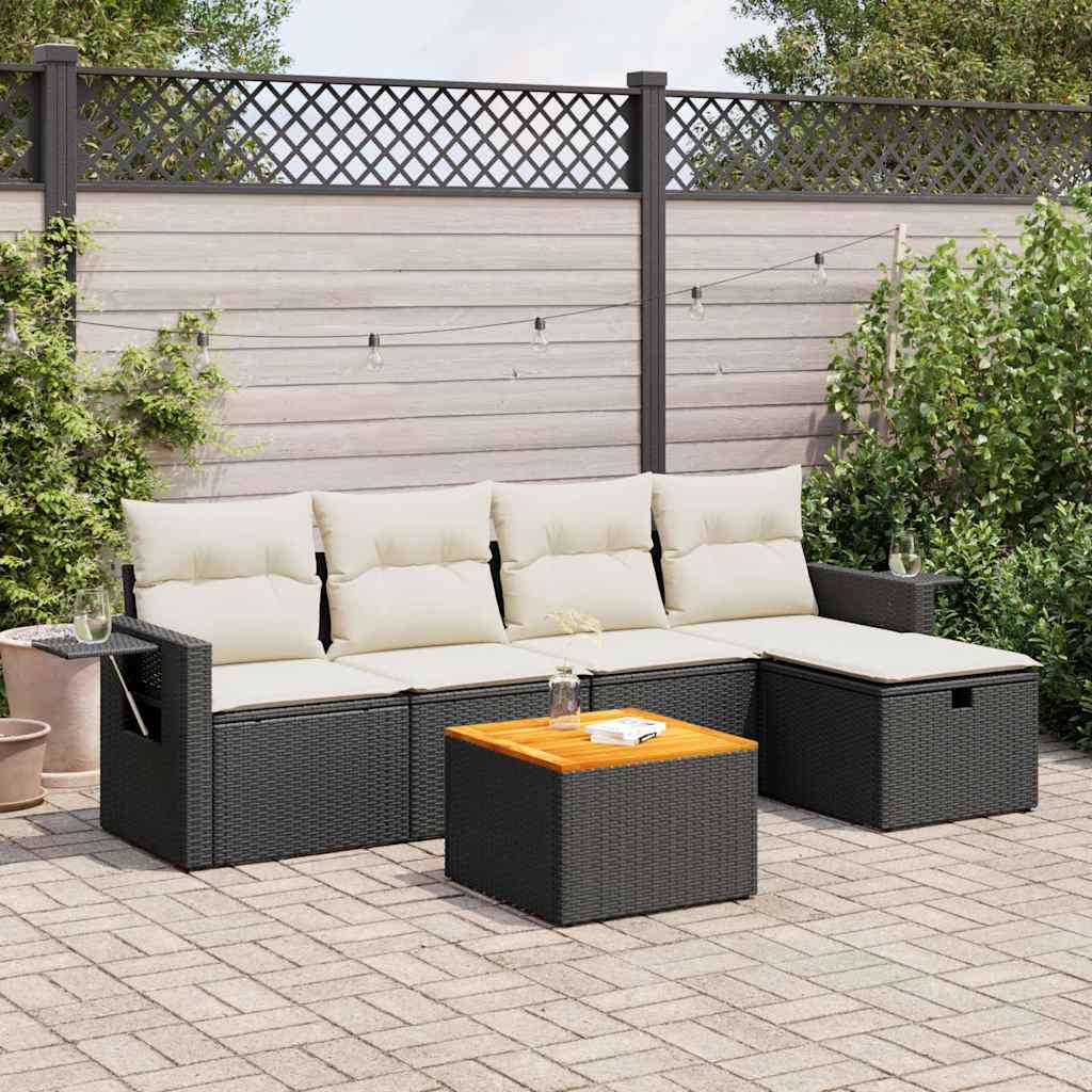 vidaXL 6-Piece Lounge Set with Cushions Poly Rattan Black