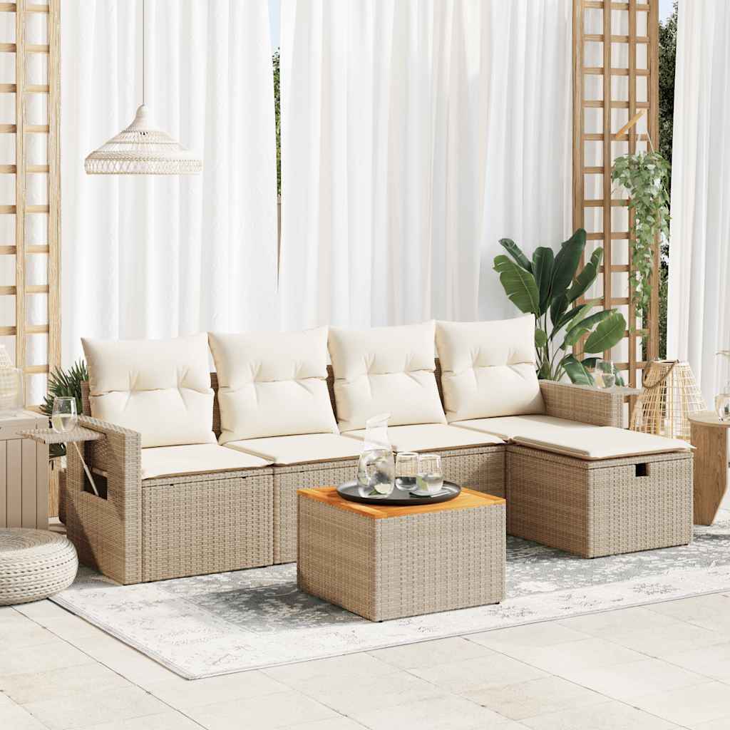 vidaXL 6-Piece Lounge Set with Cushions Poly Rattan Black