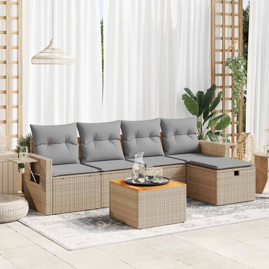 vidaXL 6-Piece Lounge Set with Cushions Poly Rattan Black