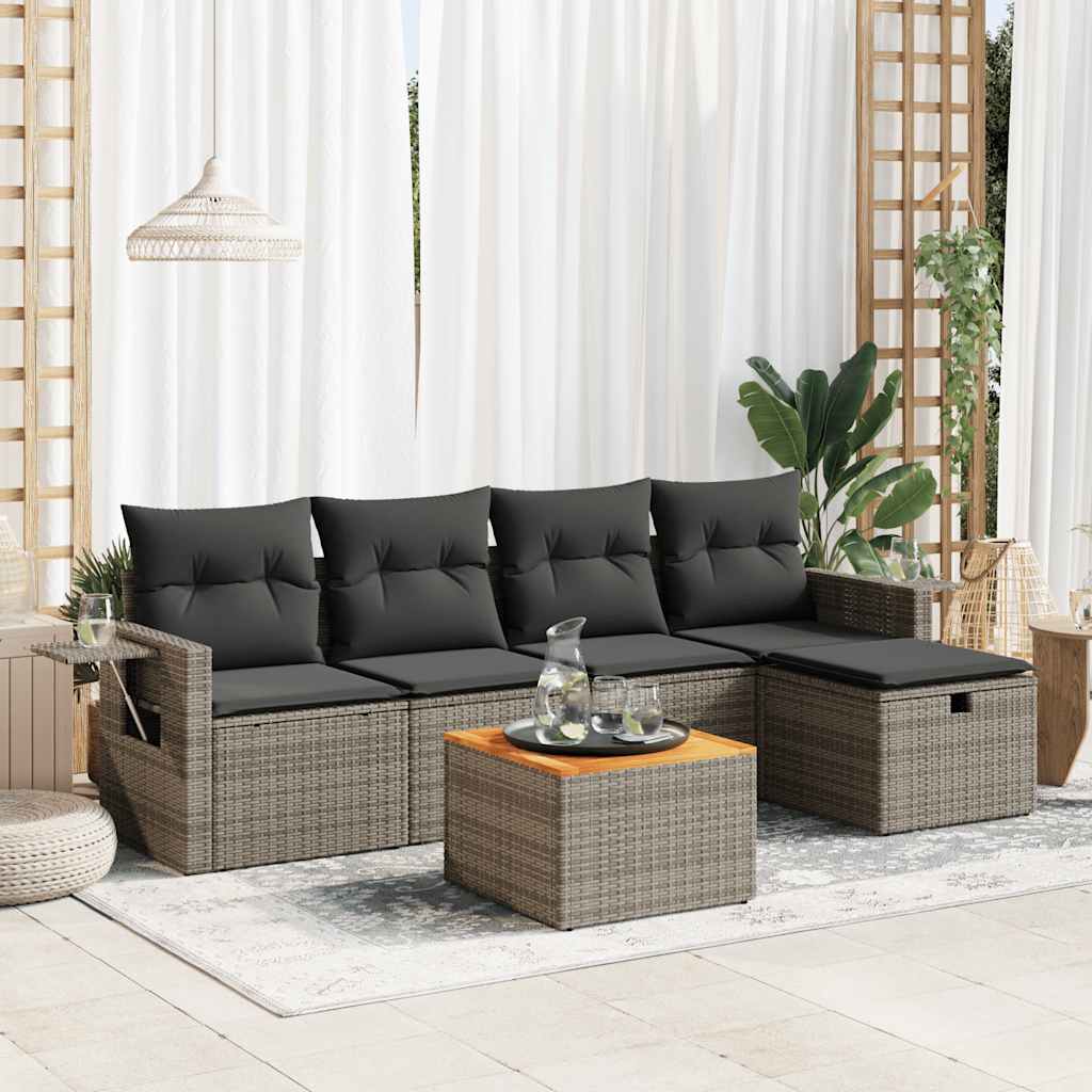 vidaXL 6-Piece Lounge Set with Cushions Poly Rattan Black