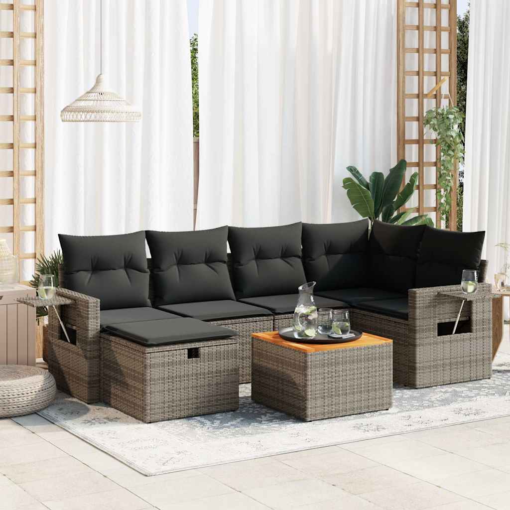 vidaXL 7-delige Loungeset met kussens poly rattan zwart