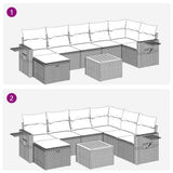 vidaXL 8-delige Loungeset met kussens poly rattan grijs