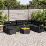 vidaXL 9-delige Loungeset met kussens poly rattan zwart