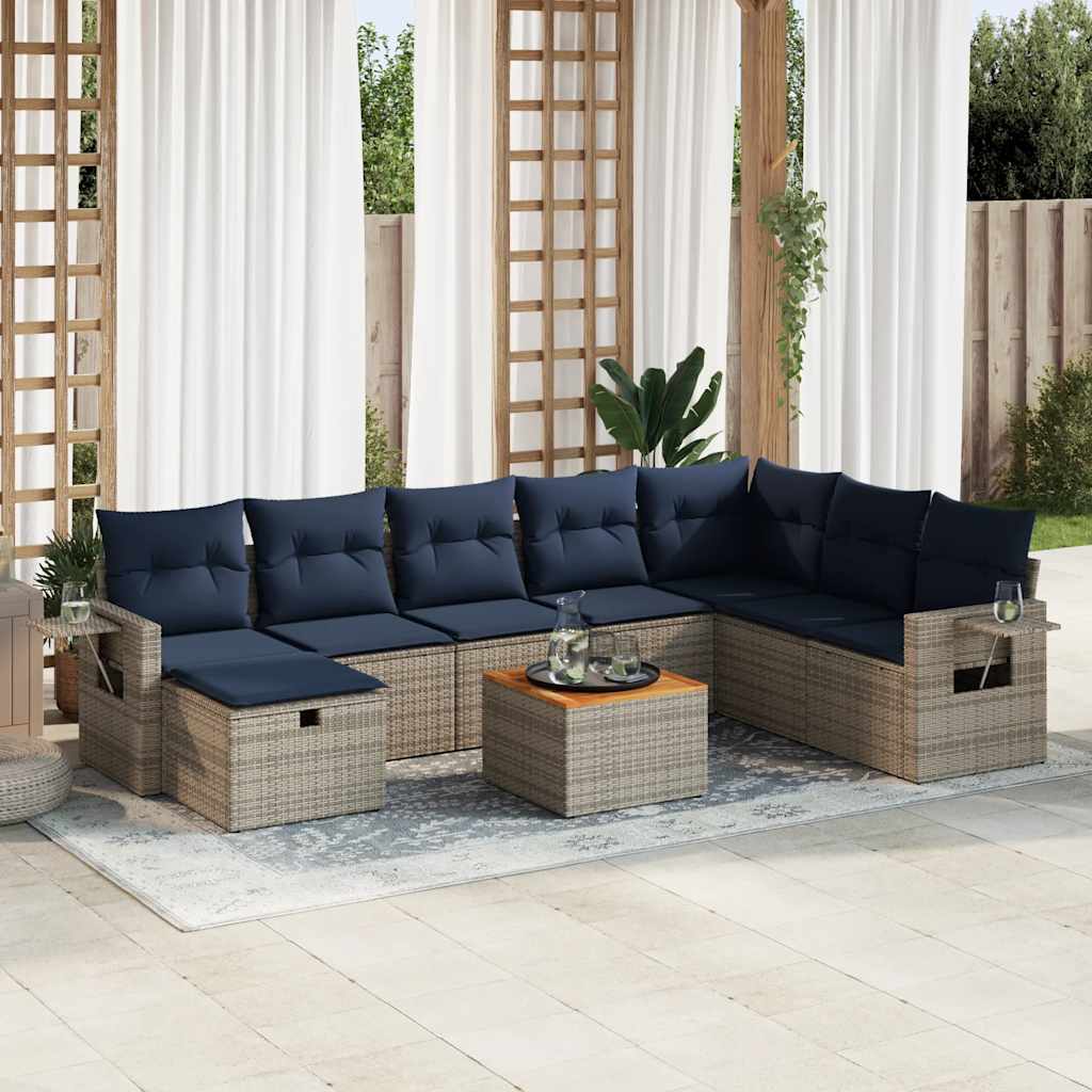 vidaXL 9-piece Lounge Set with Cushions Poly Rattan Grey