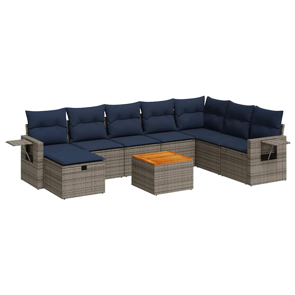 vidaXL 9-piece Lounge Set with Cushions Poly Rattan Grey