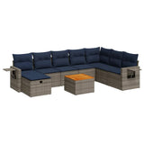 vidaXL 9-piece Lounge Set with Cushions Poly Rattan Grey