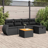 vidaXL 6-delige Loungeset met kussens poly rattan zwart