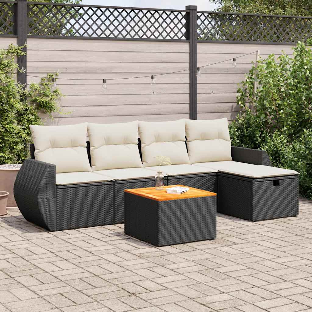 vidaXL 6-delige Loungeset met kussens poly rattan zwart