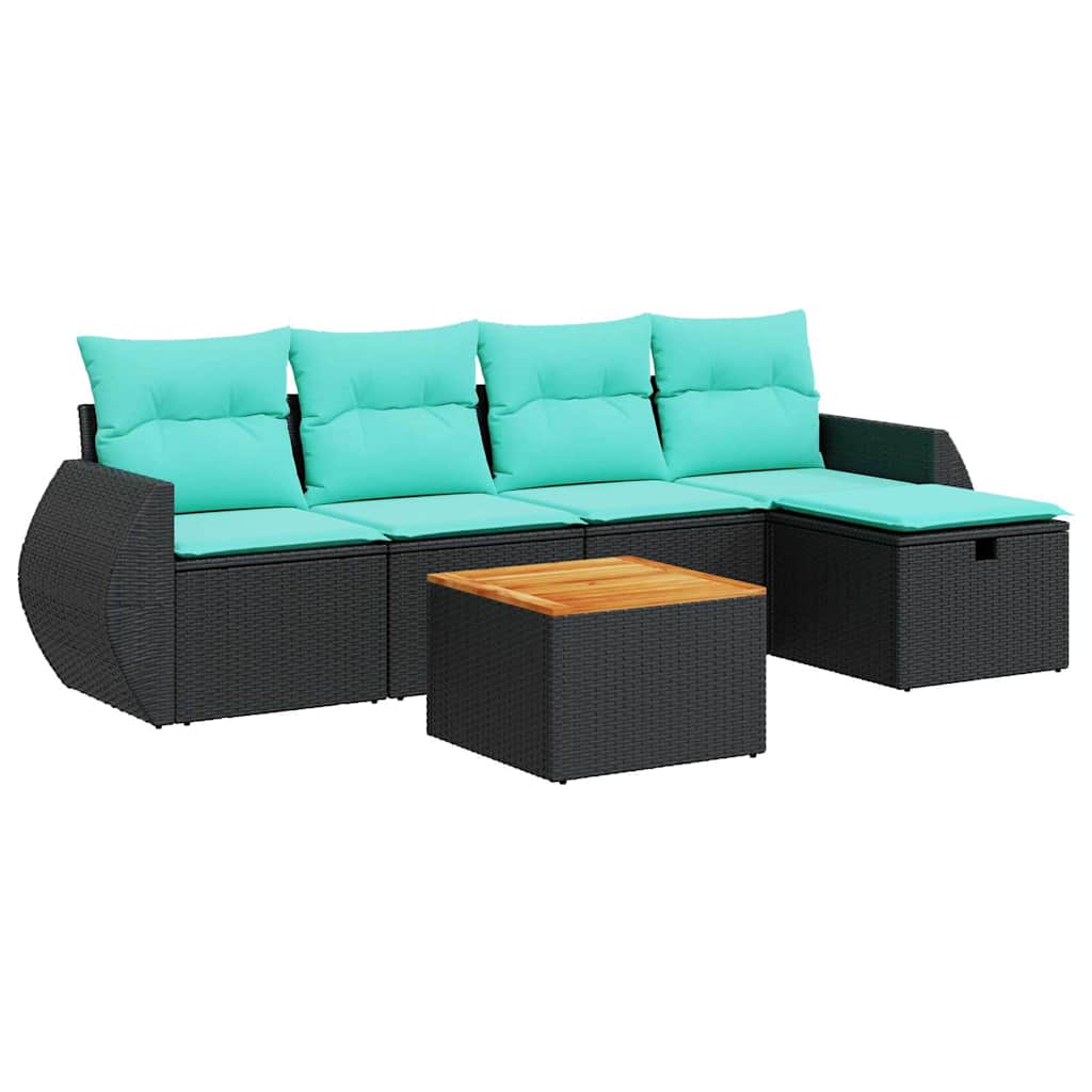 vidaXL 6-Piece Lounge Set with Cushions Poly Rattan Black
