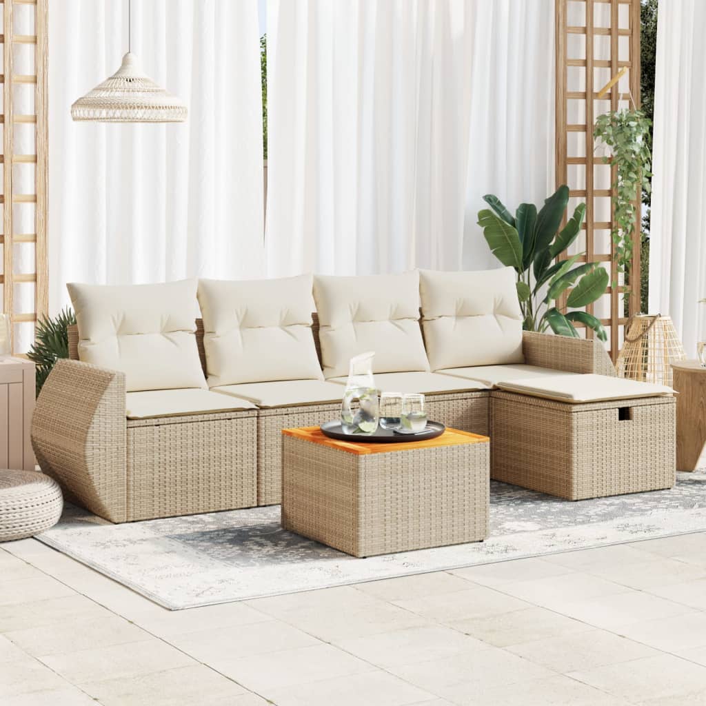 vidaXL 6-delige Loungeset met kussens poly rattan zwart