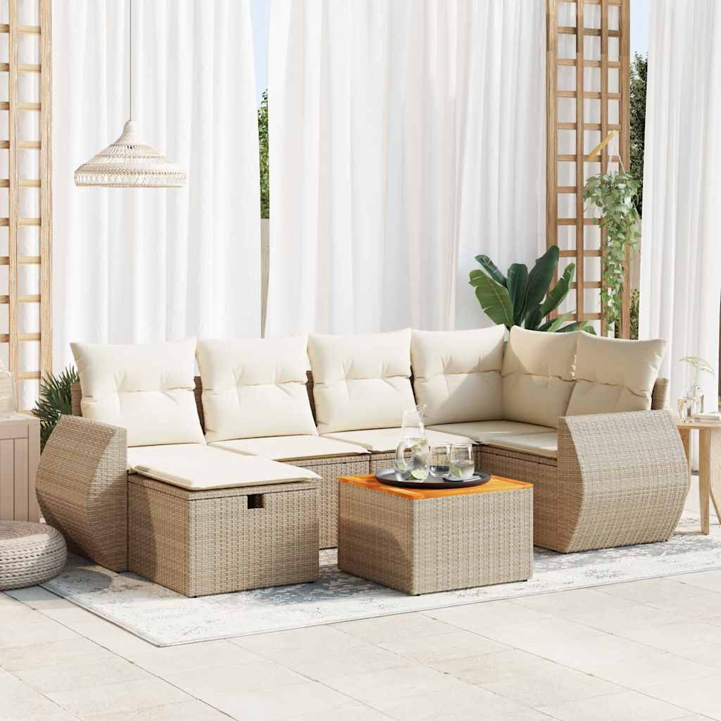 vidaXL 7-Piece Lounge Set with Cushions Poly Rattan Black