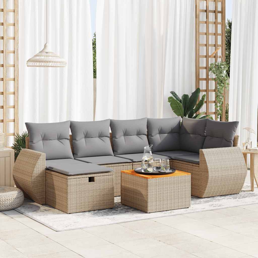 vidaXL 7-Piece Lounge Set with Cushions Poly Rattan Black