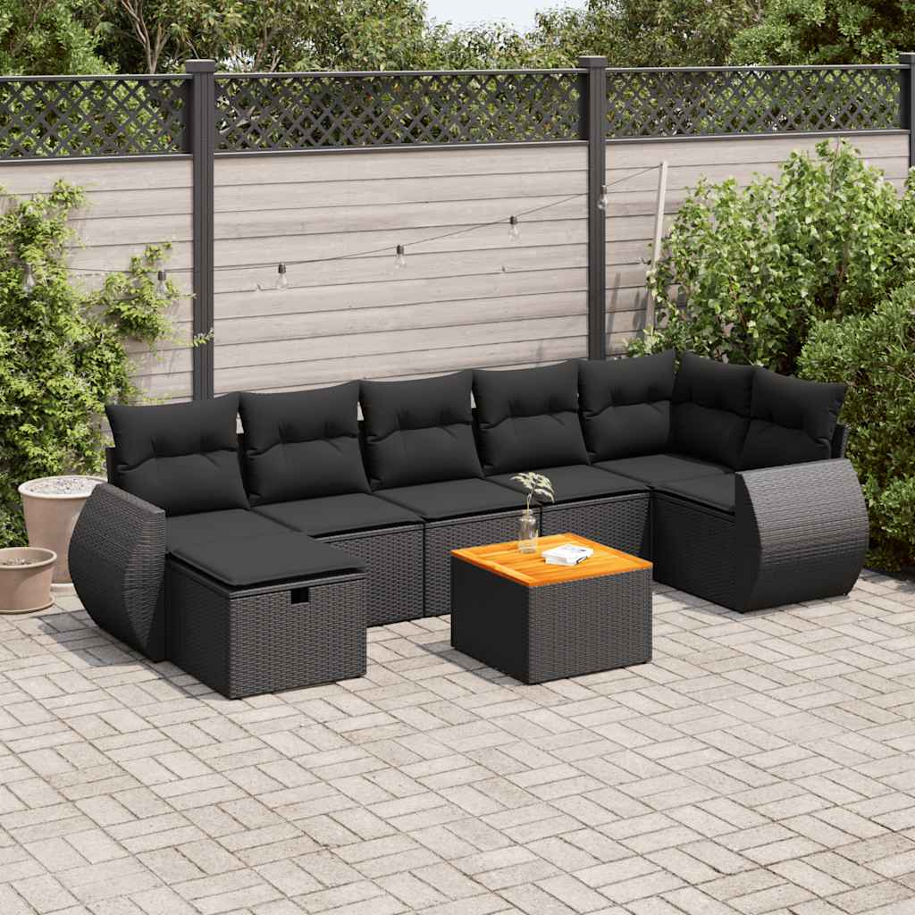 vidaXL 8-delige Loungeset met kussens poly rattan zwart