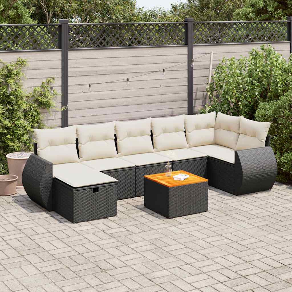 vidaXL 8-delige Loungeset met kussens poly rattan zwart