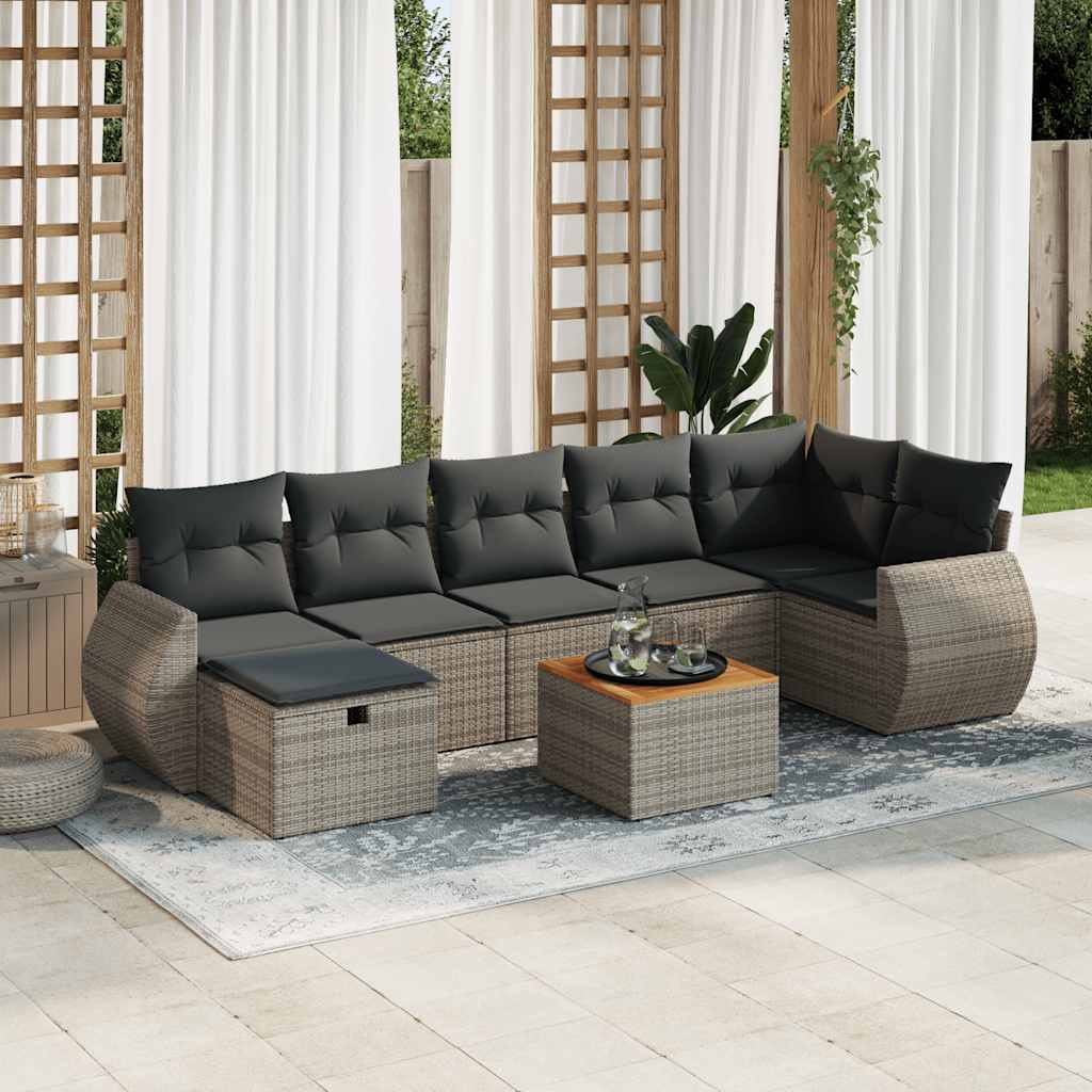vidaXL 8-delige Loungeset met kussens poly rattan zwart