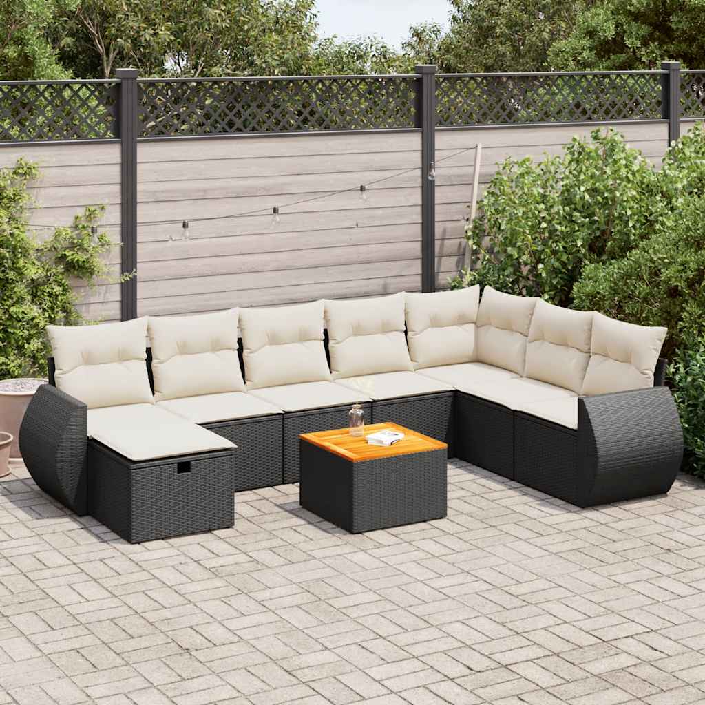 vidaXL 9-piece Poly Rattan Lounge Set with Cushions Black