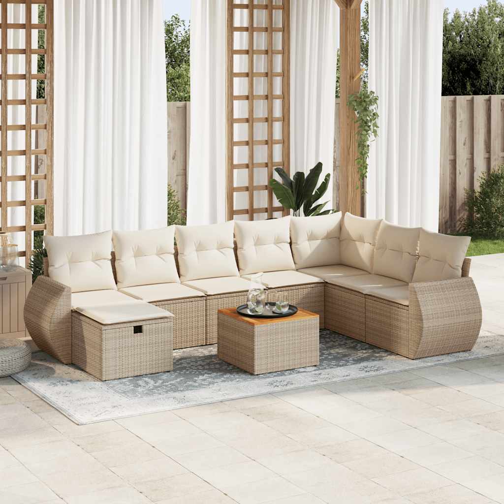 vidaXL 9-piece Poly Rattan Lounge Set with Cushions Black