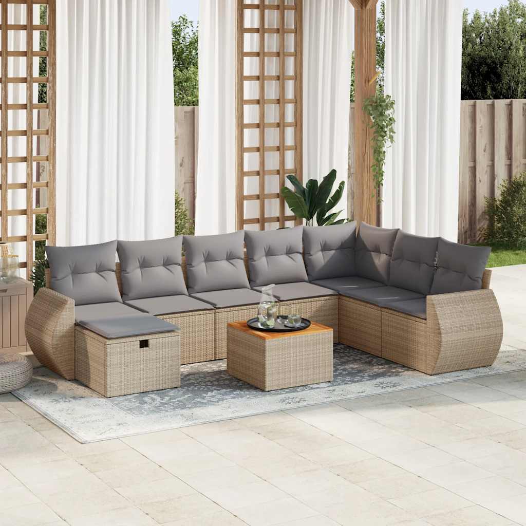 vidaXL 9-piece Poly Rattan Lounge Set with Cushions Black